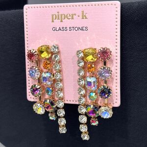 Piper K Crystal Drop Earrings Statement Glass Stones Prom Wedding NEW